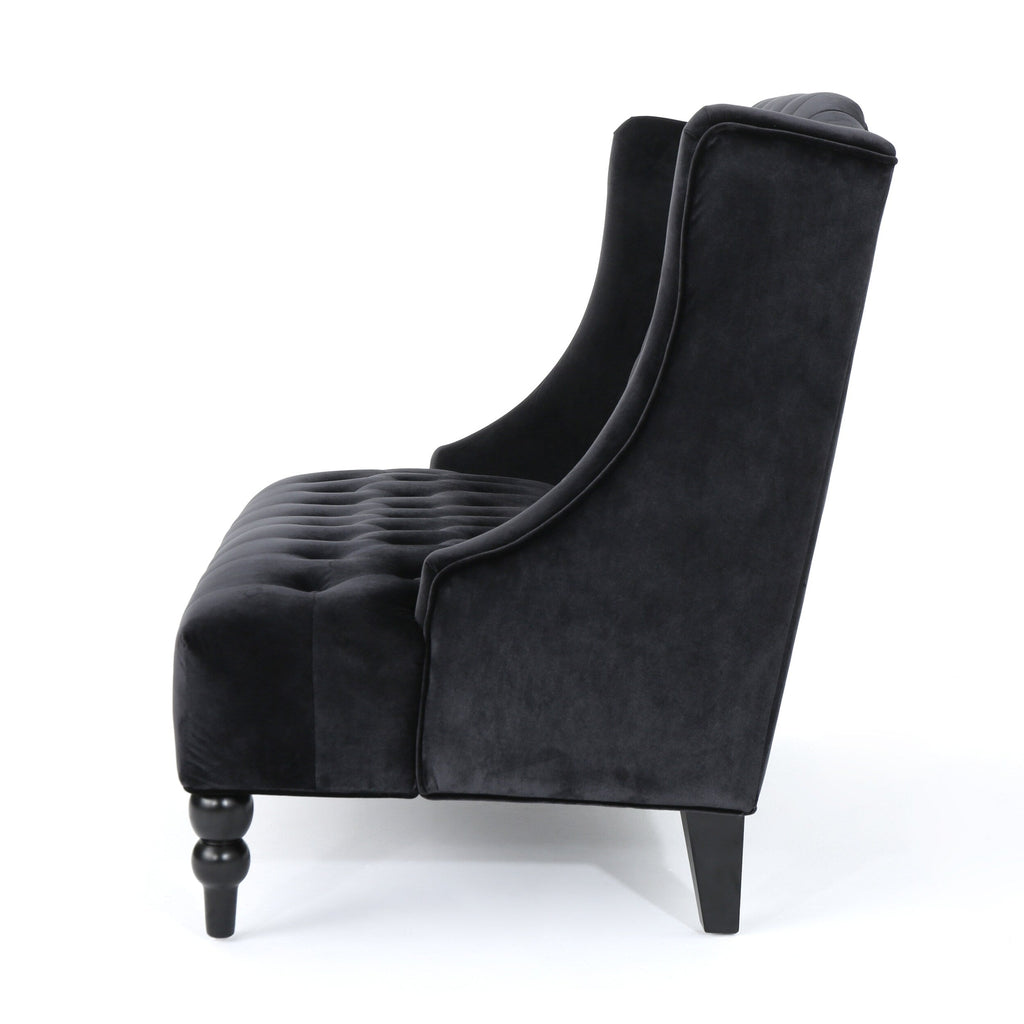 Black Velvet Button Tufted High Wingback Loveseat Sofa