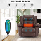 Brown Manual Recliner with 8-Point Massage, Heated Function, and Sturdy Frame for Living Room Comfort