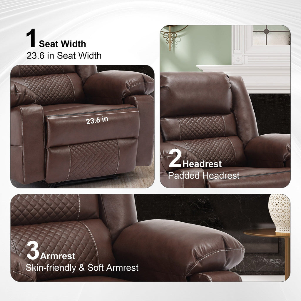 Brown Manual Recliner with 8-Point Massage, Heated Function, and Sturdy Frame for Living Room Comfort