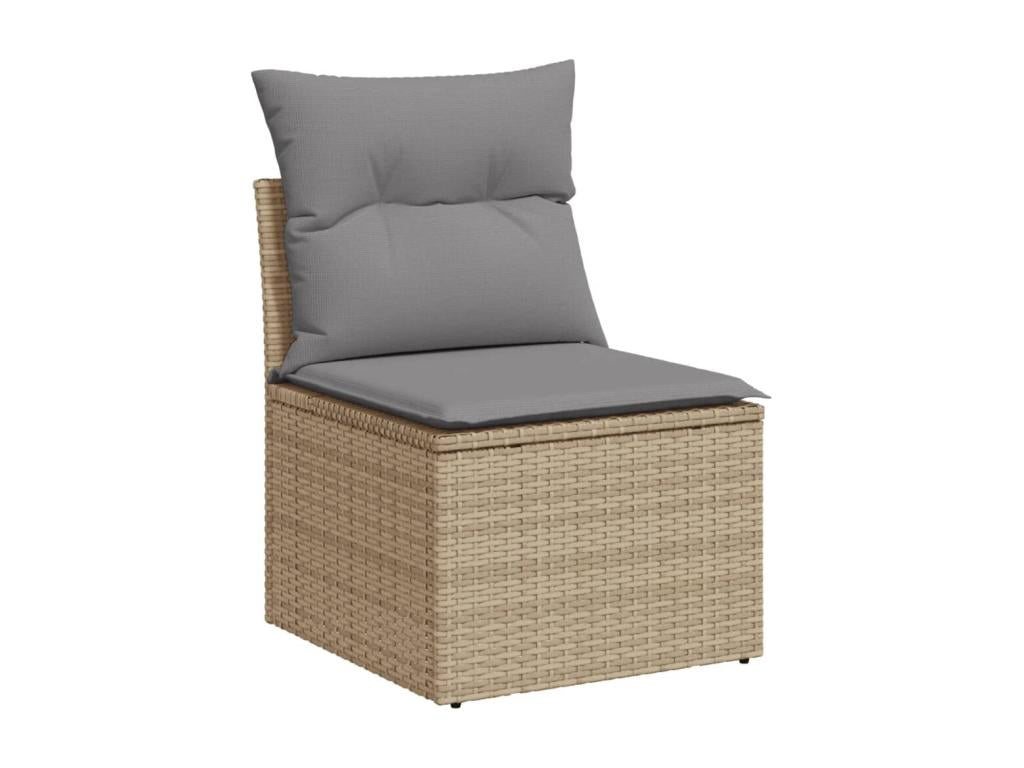7-piece garden furniture set with cushions, beige woven resin