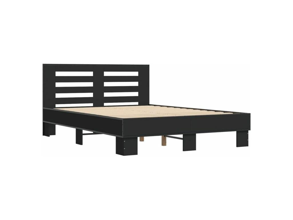Black bed frame 120x200 engineered wood and metal