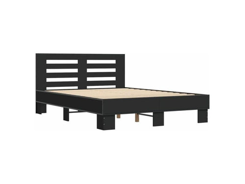 Black bed frame 120x200 engineered wood and metal