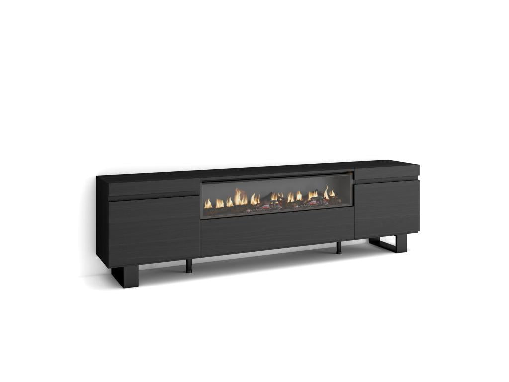 TV Stand/Bench 200x57x35cm For TVs up to 80" Electric Fireplace Industrial Design Black