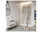 Walk-in shower enclosure with frosted glass center, 100 x 30 x 200 cm, with pivoting return and 73-120 cm support bar