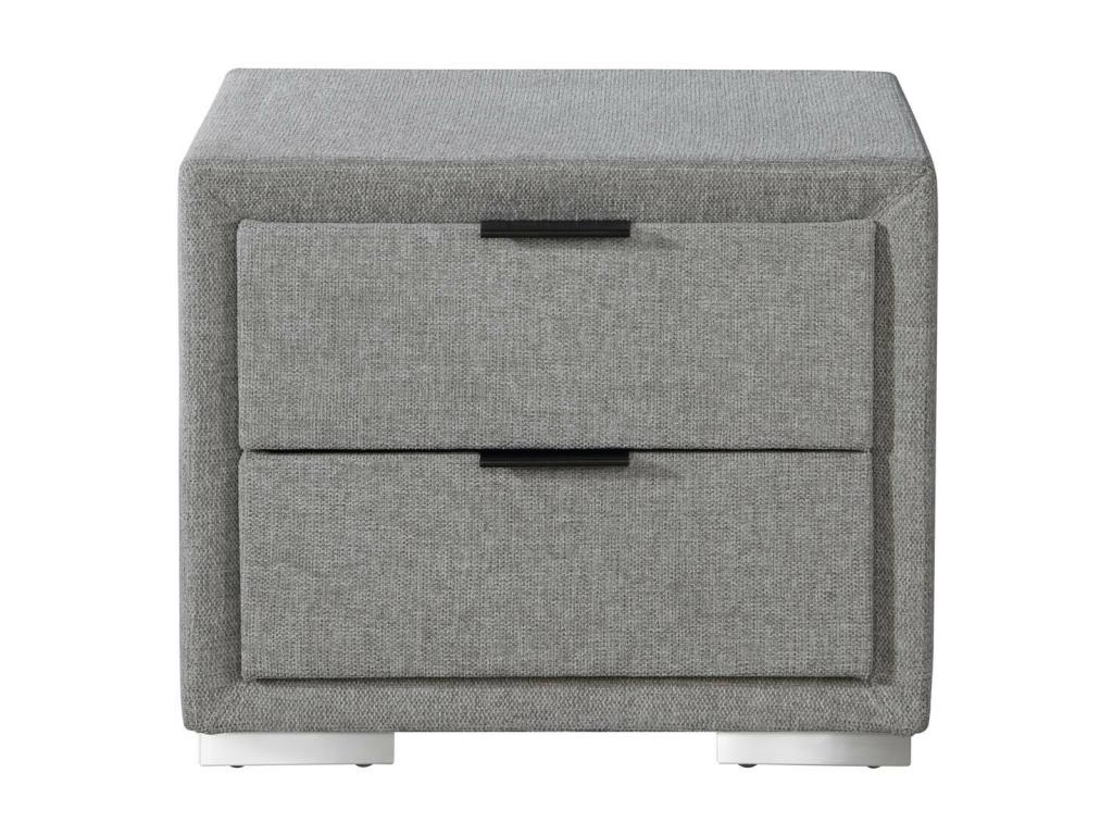 Viorne contemporary bedside table in grey fabric with two drawers