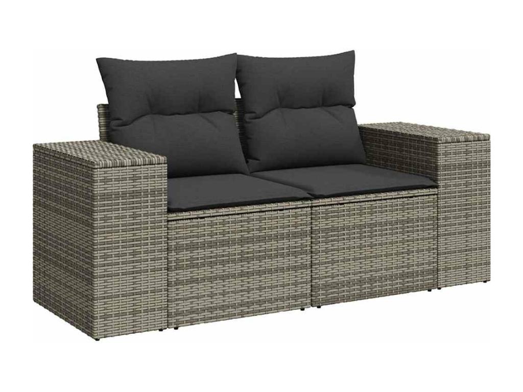 7-piece garden furniture set with cushions, grey woven resin