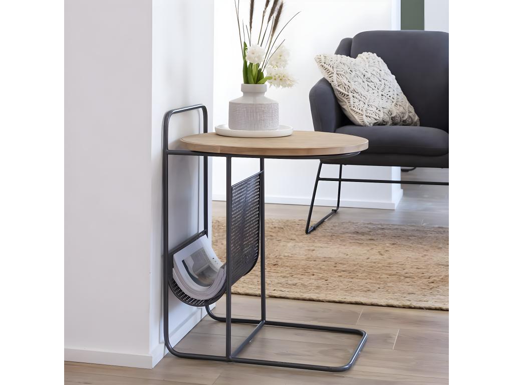 Meublori pine wood and metal side table