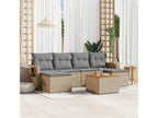 Garden furniture set with cushions, 7 pieces, beige woven resin.