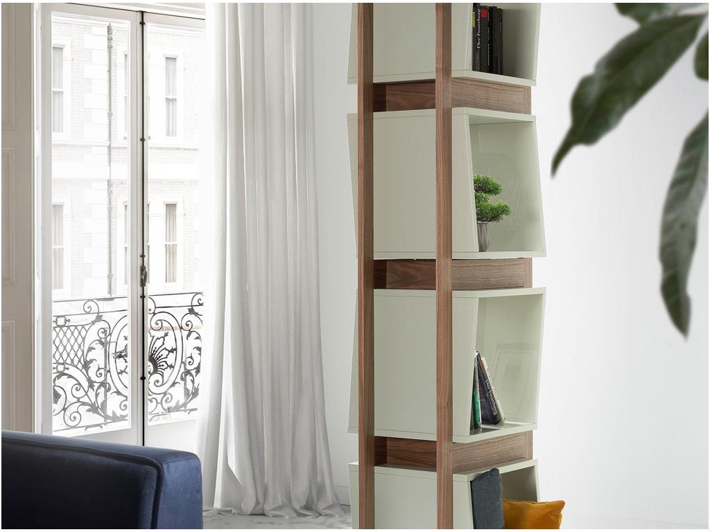 Contemporary walnut and lacquered wood shelf, Meublori - Pink color