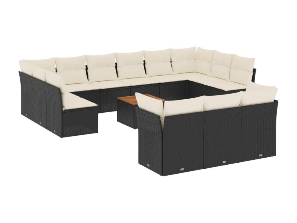 Garden furniture set with cushions, 14 pieces, black woven resin