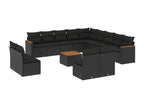 Garden furniture set with cushions, 14 pieces, black woven resin, SYQF09601