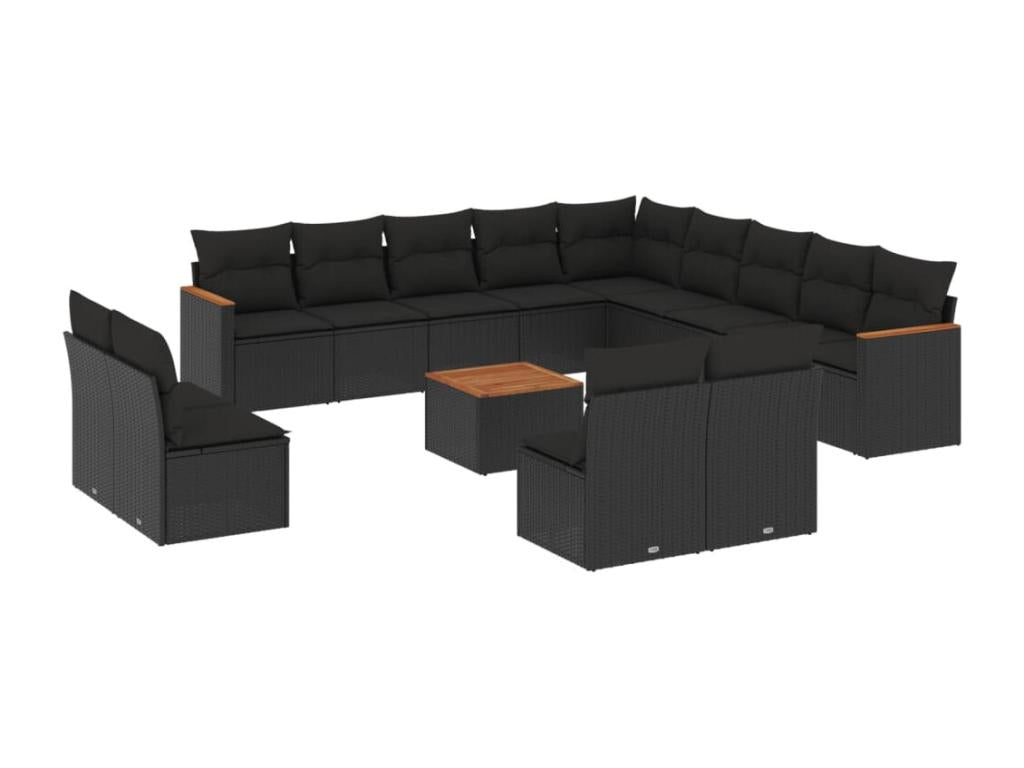 Garden furniture set with cushions, 14 pieces, black woven resin, SYQF09601