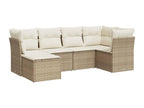 Garden furniture set with cushions, 6 pieces, beige woven resin