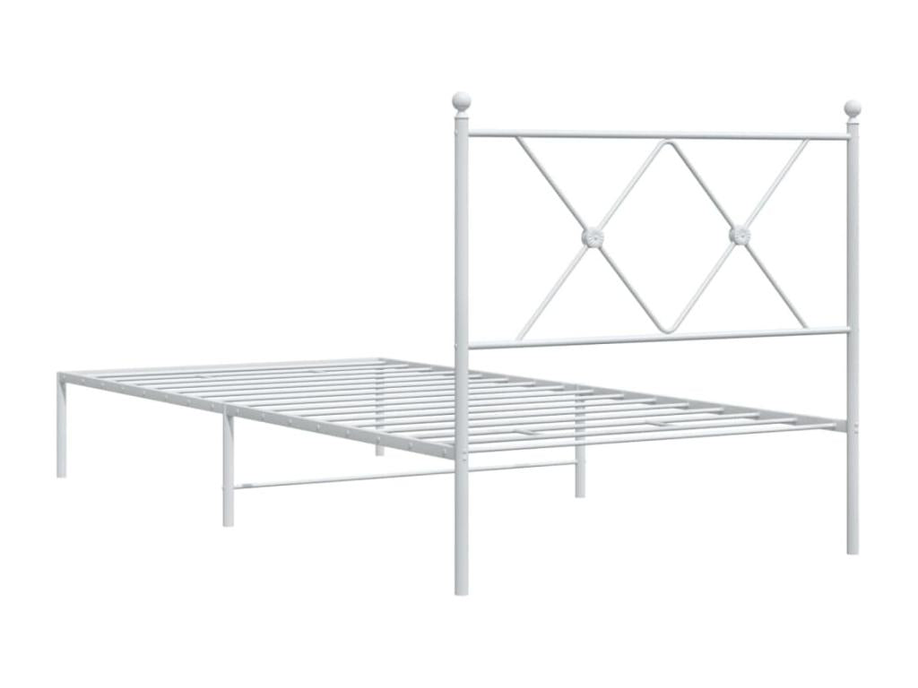 Metal bed frame without mattress, with white headboard, 90x200cm