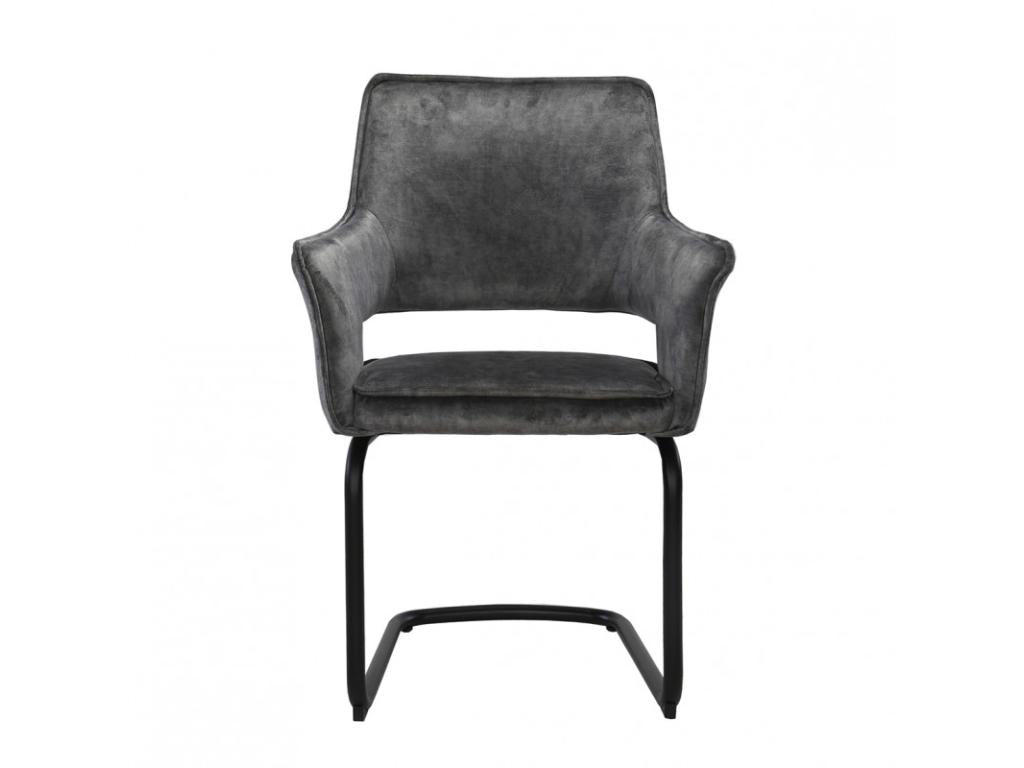 Set of 2 chairs in dark grey fabric with black metal legs - Meublori