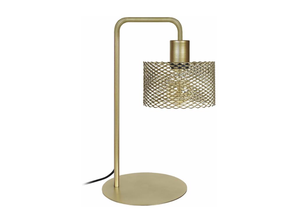 Arched metal desk lamp with gold lampshade, 45 cm.