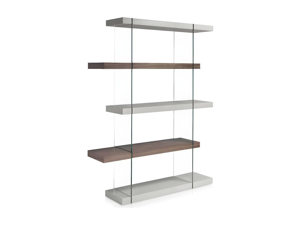 Modern shelf in walnut and lacquered wood, Roma-Color Forest