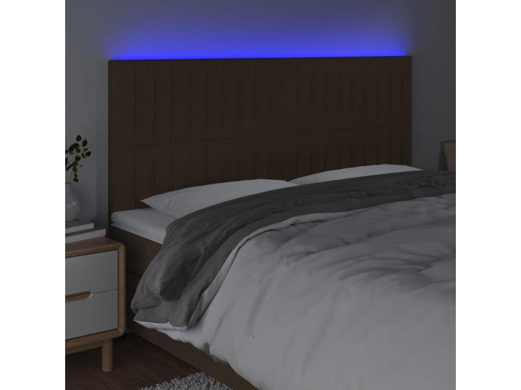 LED Headboard, Dark Brown, 200x5x118/128 cm, Fabric
