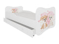 White wooden children's bed with drawers and a print of loving dogs - Slatted base and mattress included - Ondula-80x160