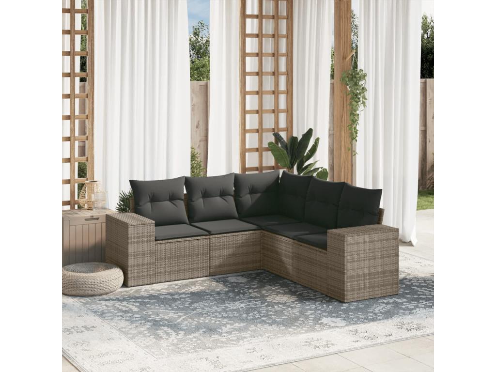 5-piece garden furniture set with grey resin wicker cushions