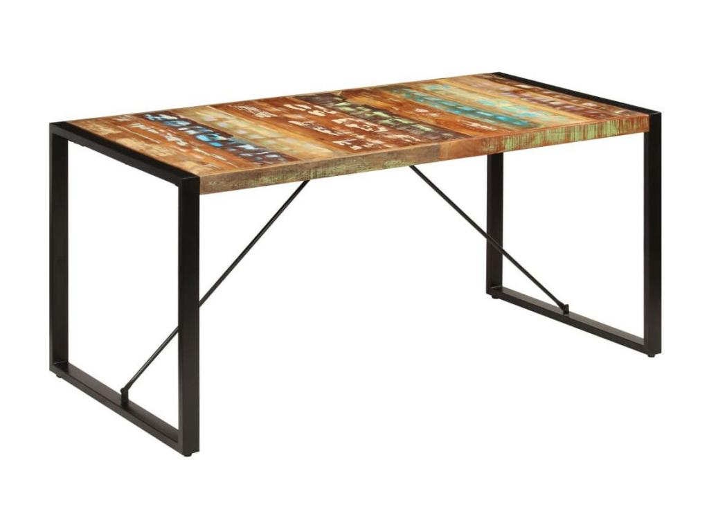 Unik 140cm dining table made of reclaimed wood with black steel legs