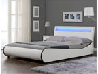 Meublori Double Bed Frame with LED Lighting, 140x200 cm, Faux Leather with Meublori White Slatted Base