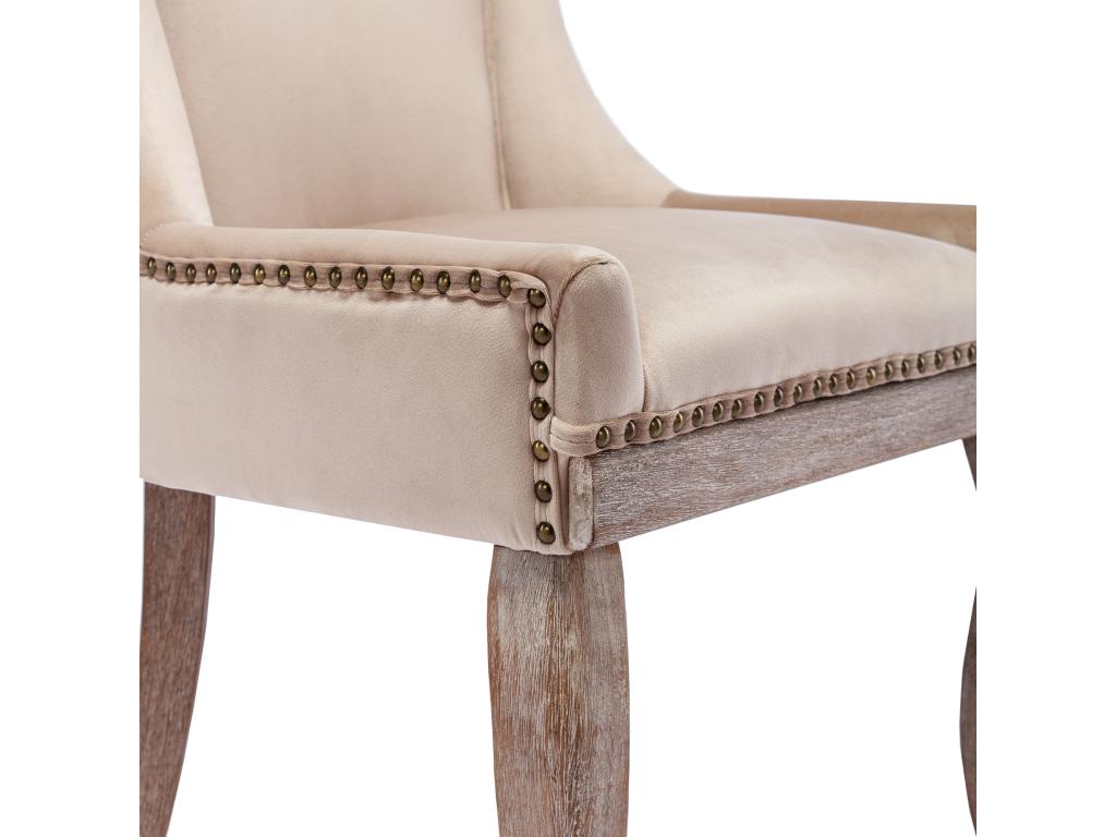 Set of 6 velvet chairs - with solid wood legs - beige