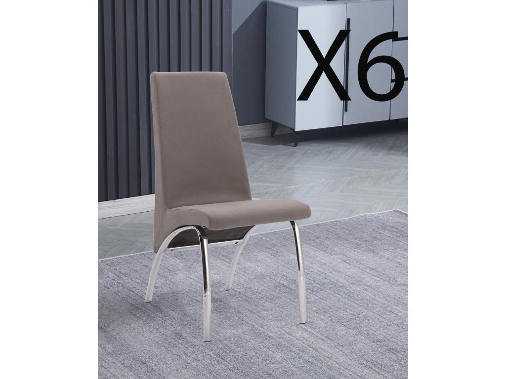 Set of 6 dining chairs in grey jarama wood with chrome legs - Length 44 x Depth 61 x Height 95 cm