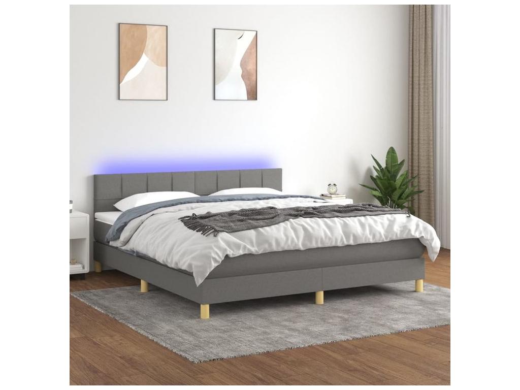 Bed base with Meublori bed and mattress and LED, Dark Grey, 160x200