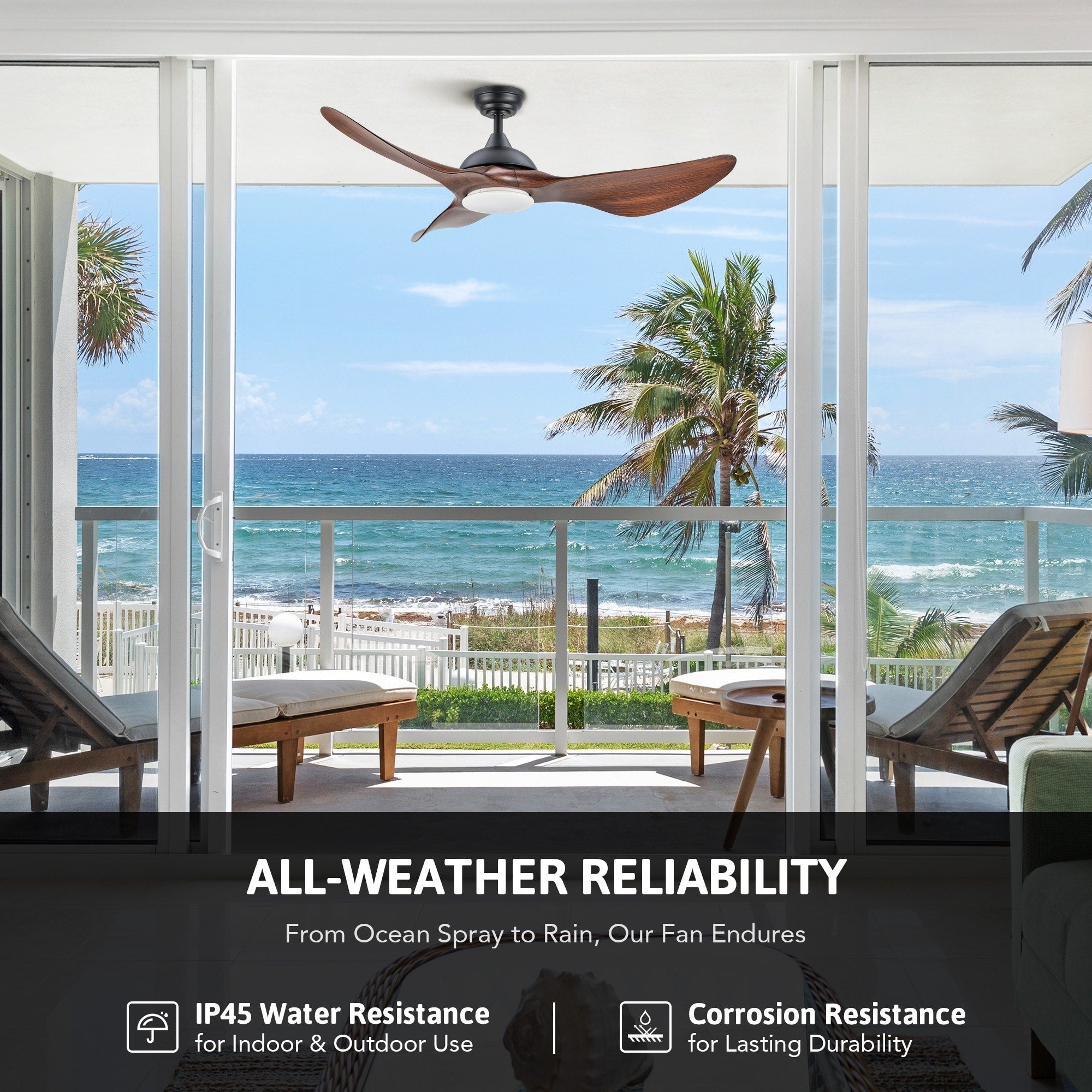 CO-Z 52 Outdoor Wet-Rated Waterproof LED Ceiling Fan with Dimmable Light and Remote Control
