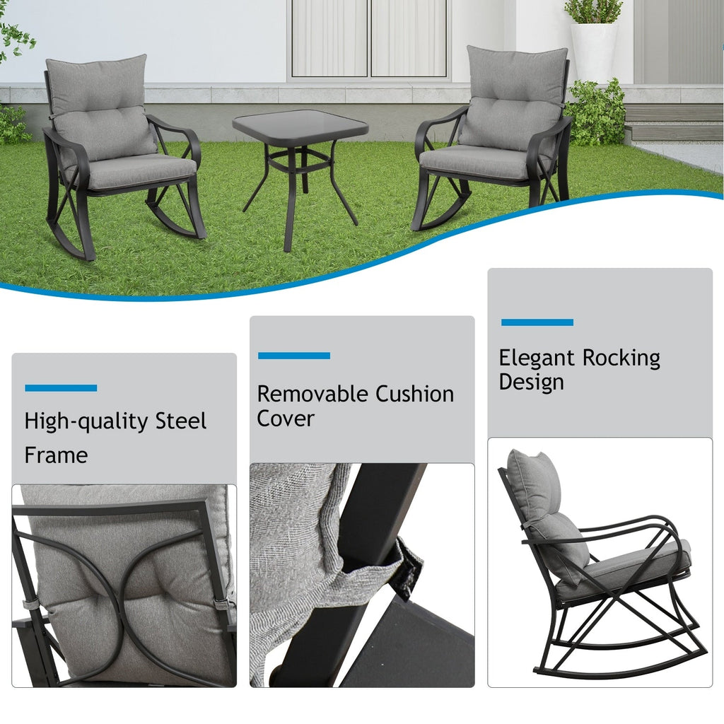 COSIEST 3-piece Outdoor Rocking Chair Chat Set with Side Table