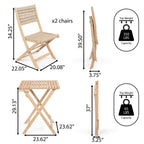 Cadiz Modern Coastal 3-Piece Acacia Wood Outdoor Folding Bistro Set, by JONATHAN Y