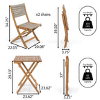 Cadiz Modern Coastal 3-Piece Acacia Wood Outdoor Folding Bistro Set, by JONATHAN Y