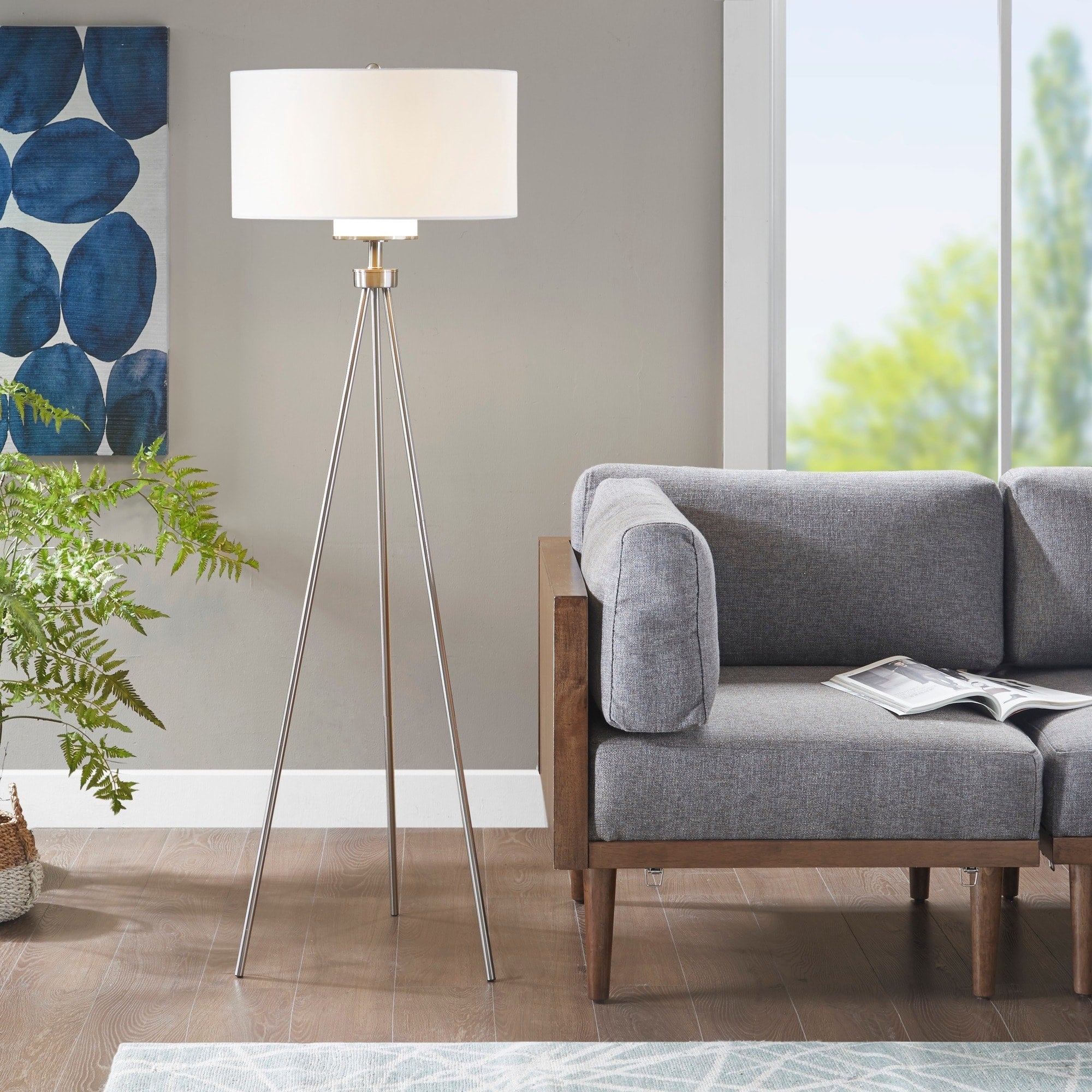 INK+IVY Pacific Metal Tripod Floor Lamp with Glass Shade