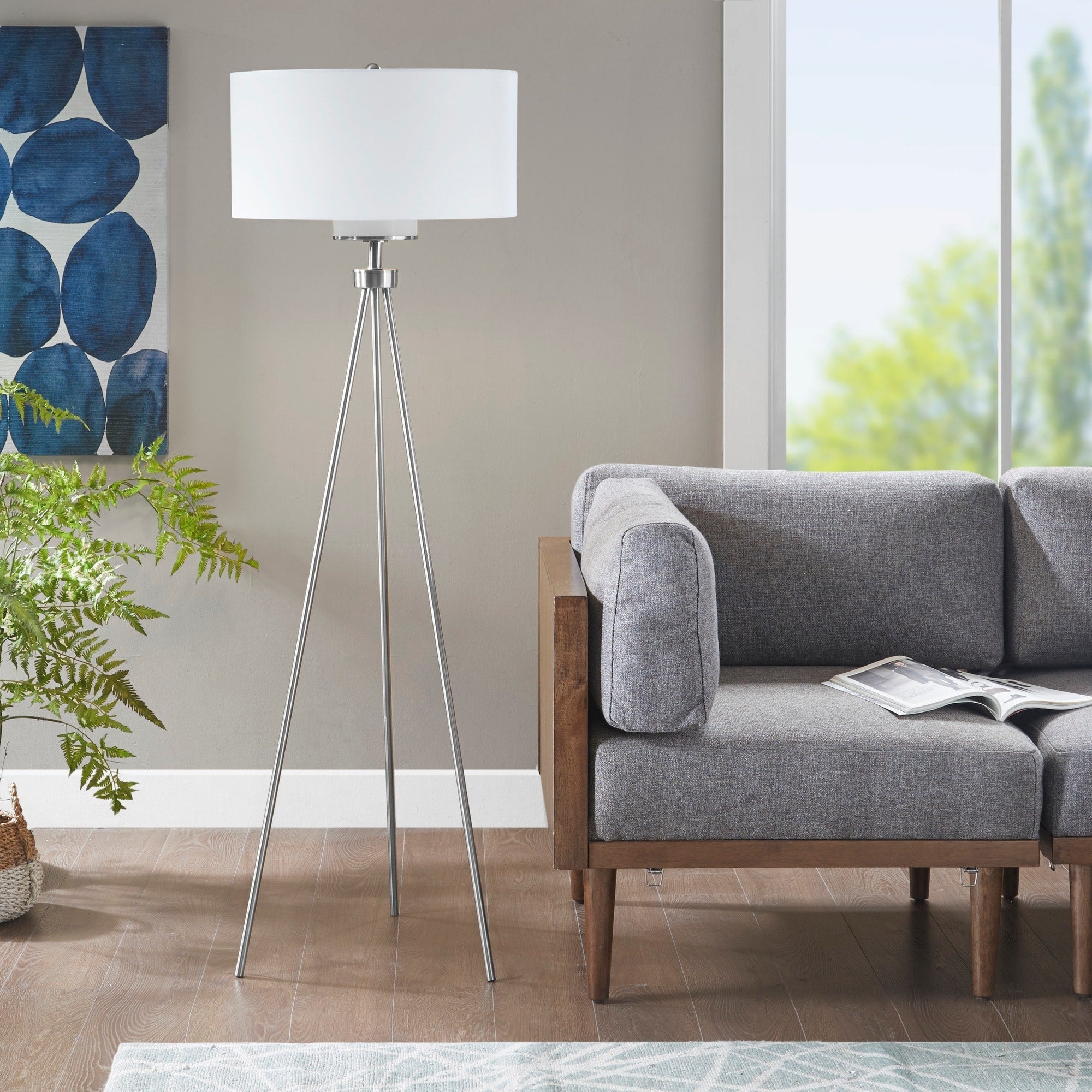 INK+IVY Pacific Metal Tripod Floor Lamp with Glass Shade
