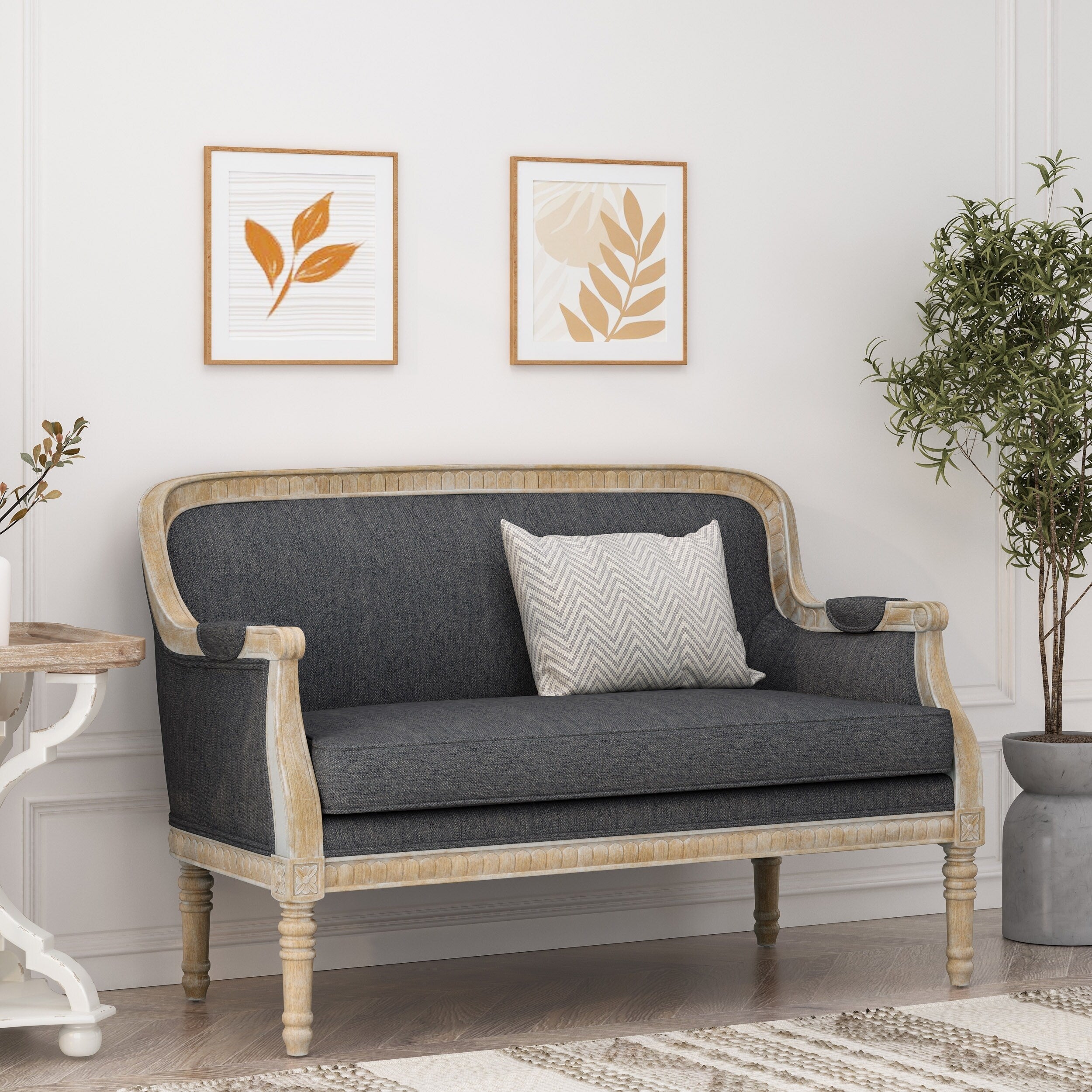 Charcoal Wood Loveseat Sofa with Rubber Wood Frame