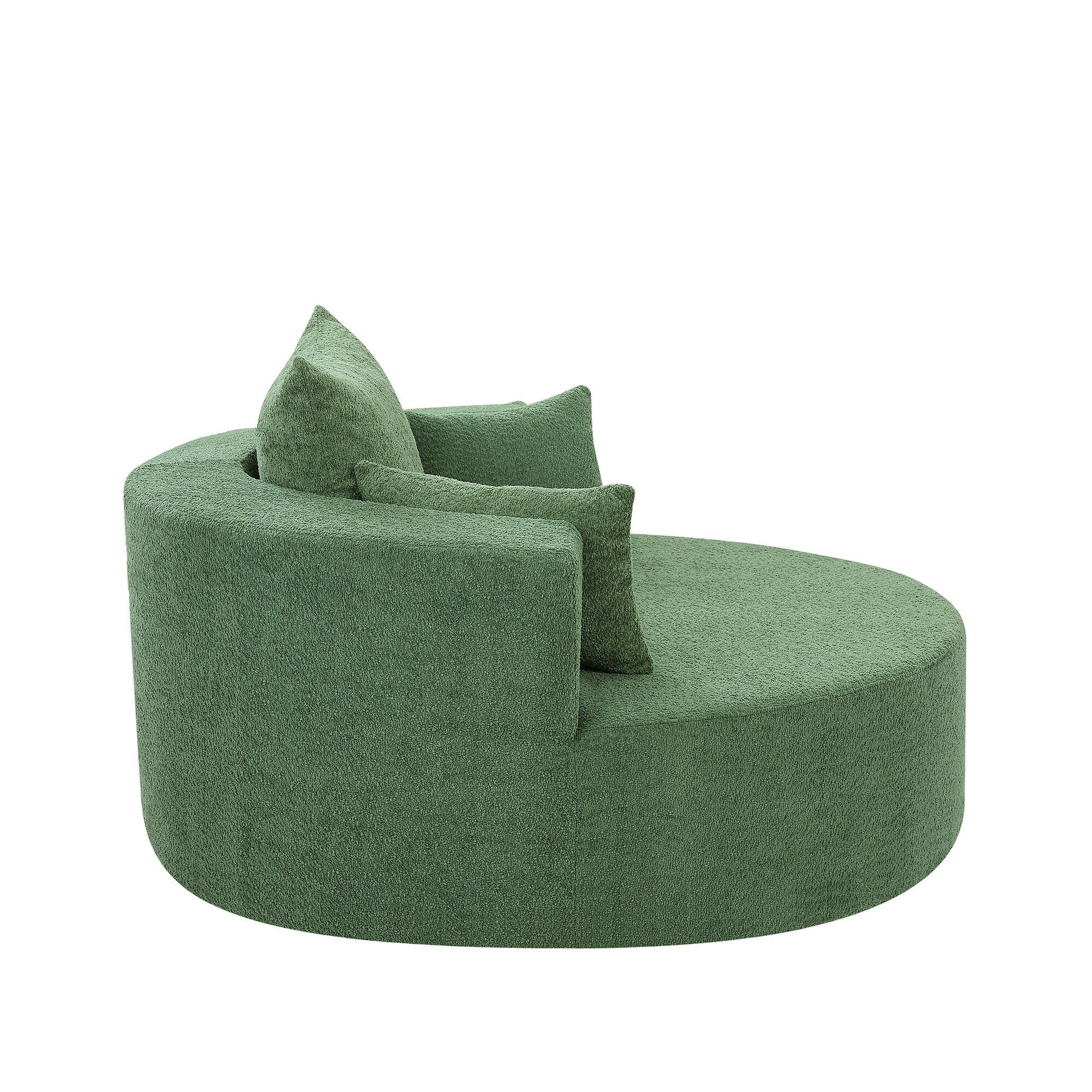 Chenille Accent Barrel Chair Lounge Chair, Round Sofa Chair Armchair with 360-Degree Swivel Base and 3 Removable Pillows