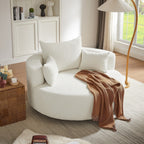 Chenille Accent Barrel Chair Lounge Chair, Round Sofa Chair Armchair with 360-Degree Swivel Base and 3 Removable Pillows