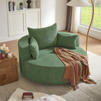 Chenille Accent Barrel Chair Lounge Chair, Round Sofa Chair Armchair with 360-Degree Swivel Base and 3 Removable Pillows