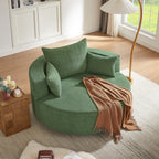 Chenille Accent Barrel Chair Lounge Chair, Round Sofa Chair Armchair with 360-Degree Swivel Base and 3 Removable Pillows