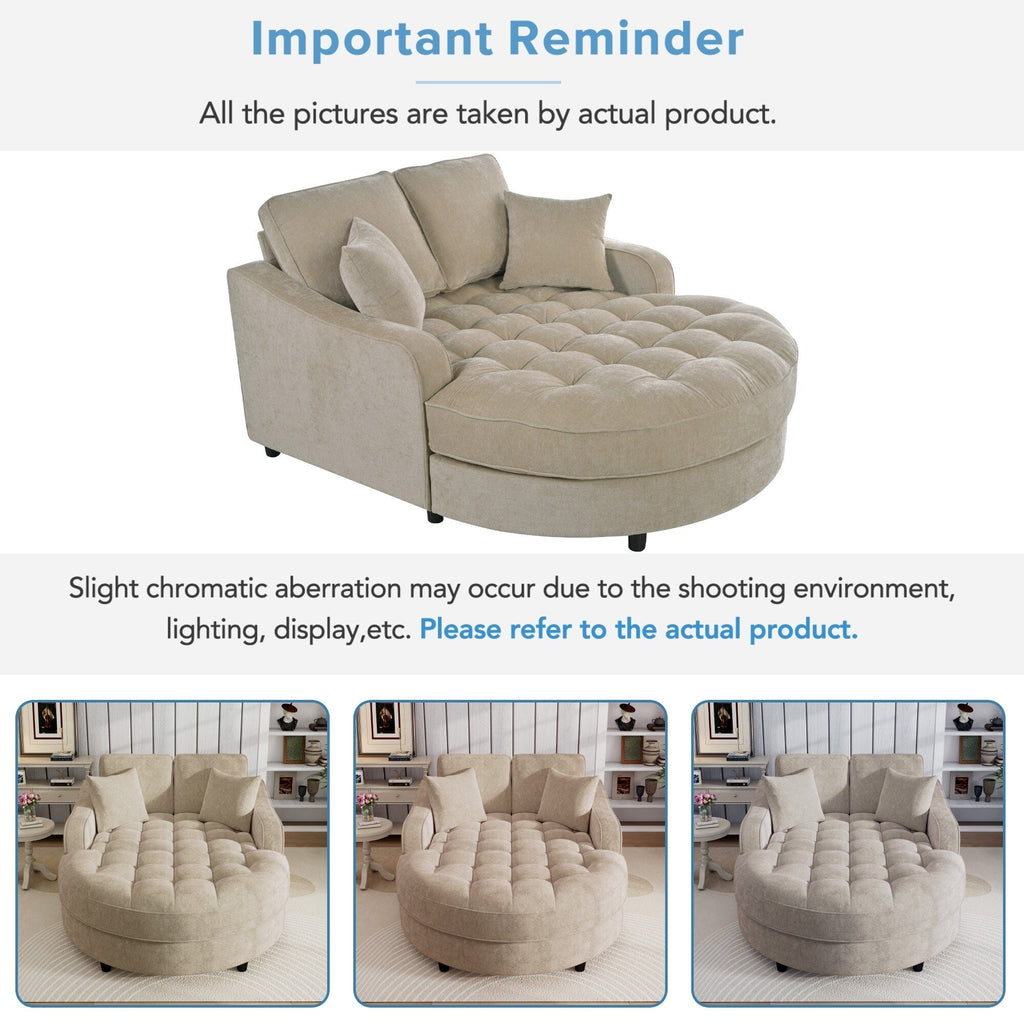 Chenille Chaise Lounge Sofa Bed, Upholstered Sofa Couch with Tufted Backrest and 2 Detachable Pillows for Living Room