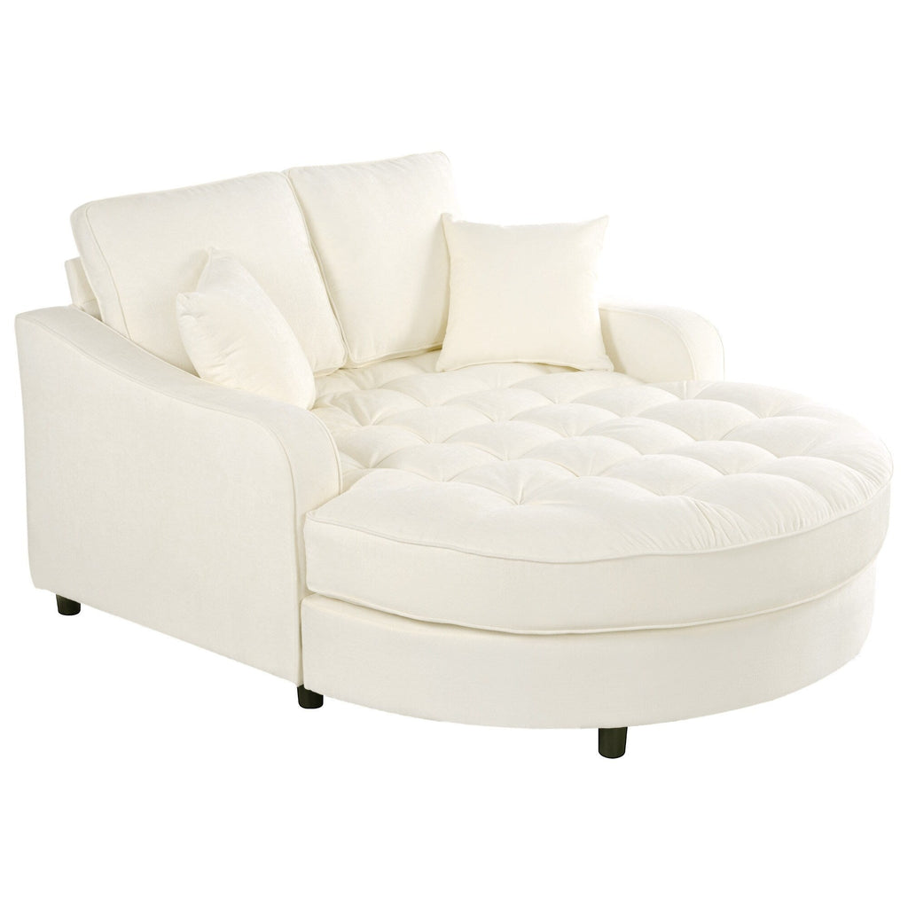Chenille Chaise Lounge Sofa Bed, Upholstered Sofa Couch with Tufted Backrest and 2 Detachable Pillows for Living Room