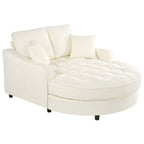 Chenille Chaise Lounge Sofa Bed, Upholstered Sofa Couch with Tufted Backrest and 2 Detachable Pillows for Living Room