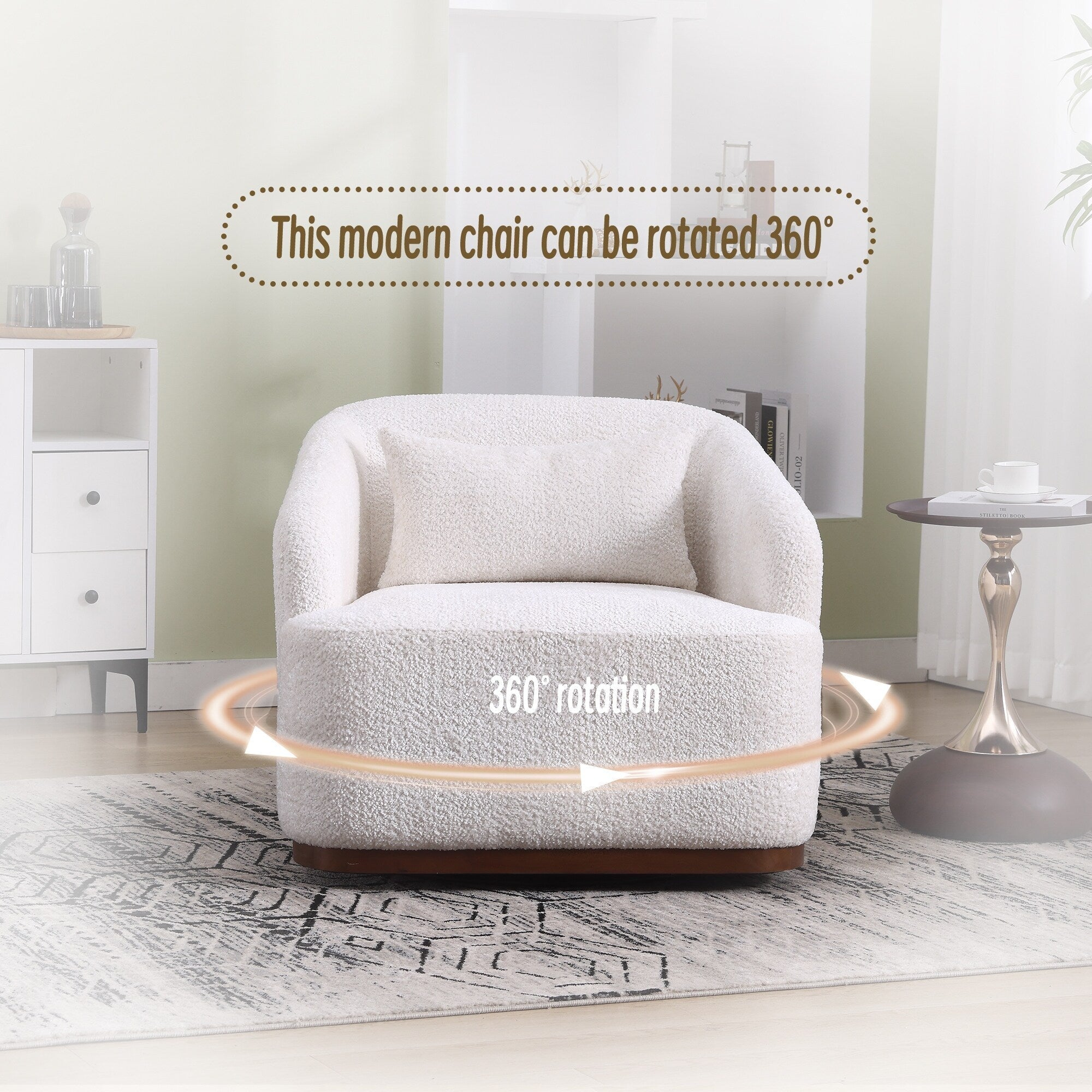 Chenille Swivel Barrel Chair, 360-Degree Comfy Accent Sofa for Living Room, Bedroom, and Study with Removable Cushion