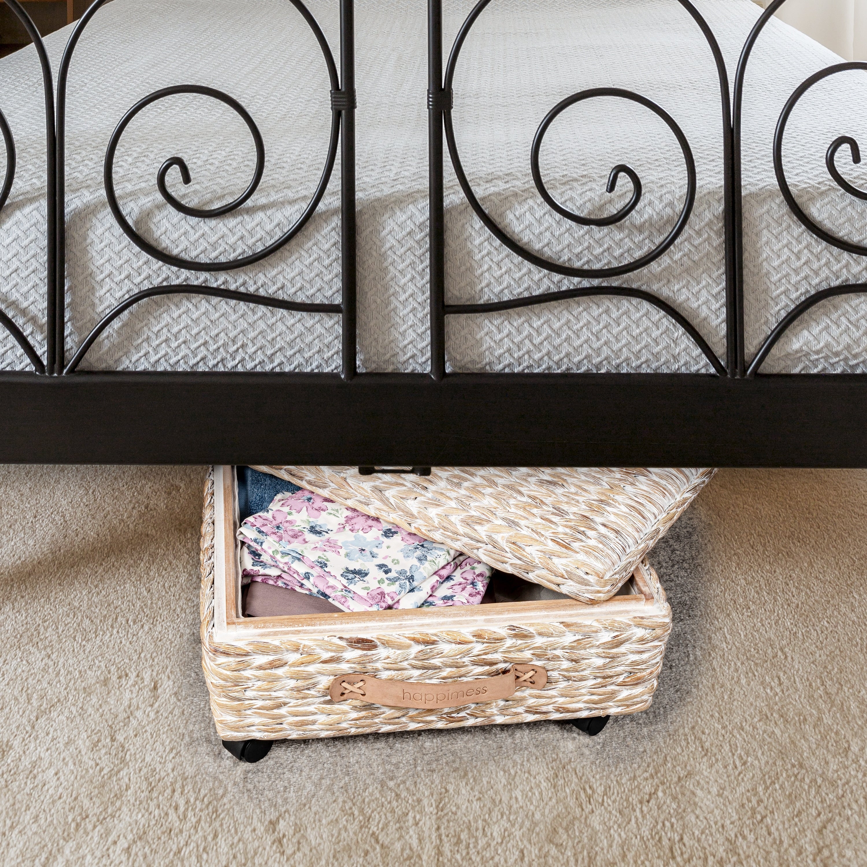 happimess Hyacinth/Wood Underbed Storage Bin with Wheels & Handles