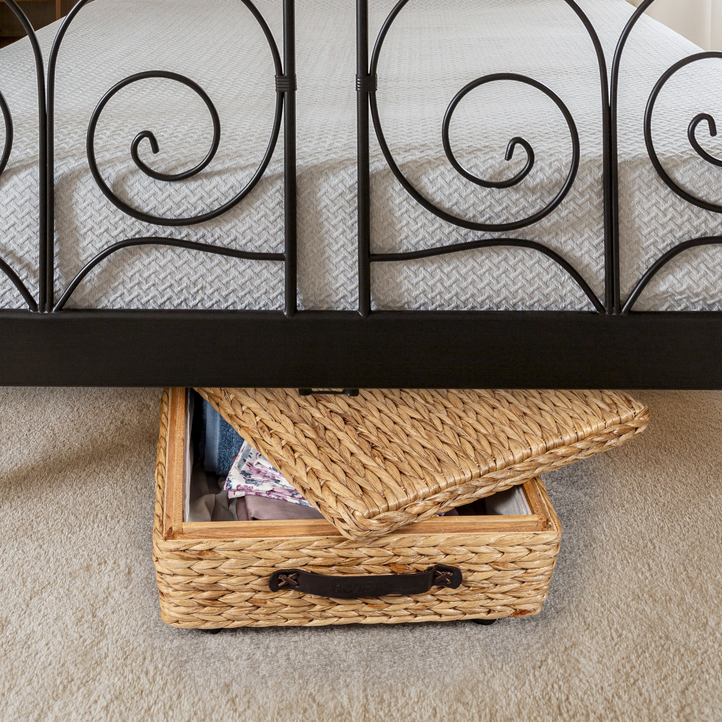 happimess Hyacinth/Wood Underbed Storage Bin with Wheels & Handles