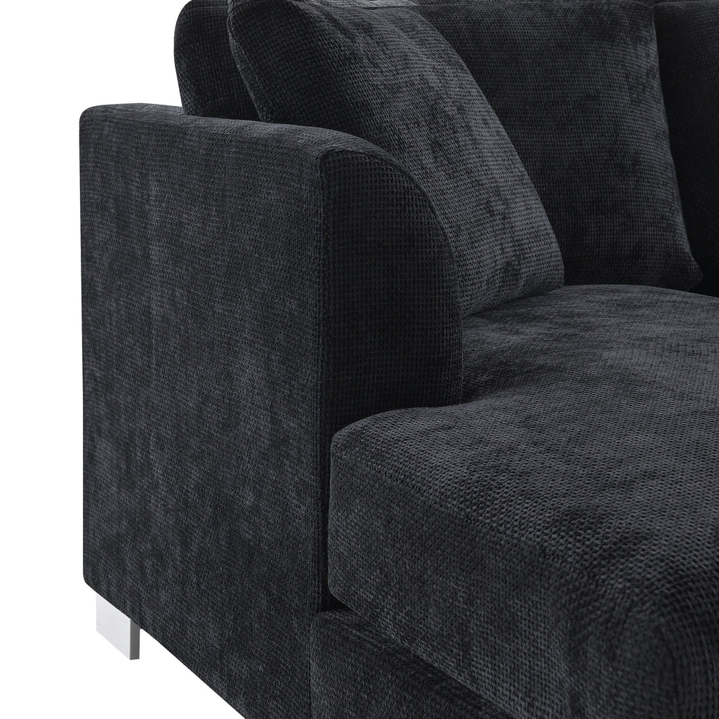 Cloud Sectional Sofa,L-Shaped Luxury Couch Set With 2 Free Pillows,4-Seat Chenille Indoor Furniture With Oversized Chaise