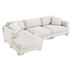 Cloud Sectional Sofa,L-Shaped Luxury Couch Set With 2 Free Pillows,4-Seat Chenille Indoor Furniture With Oversized Chaise