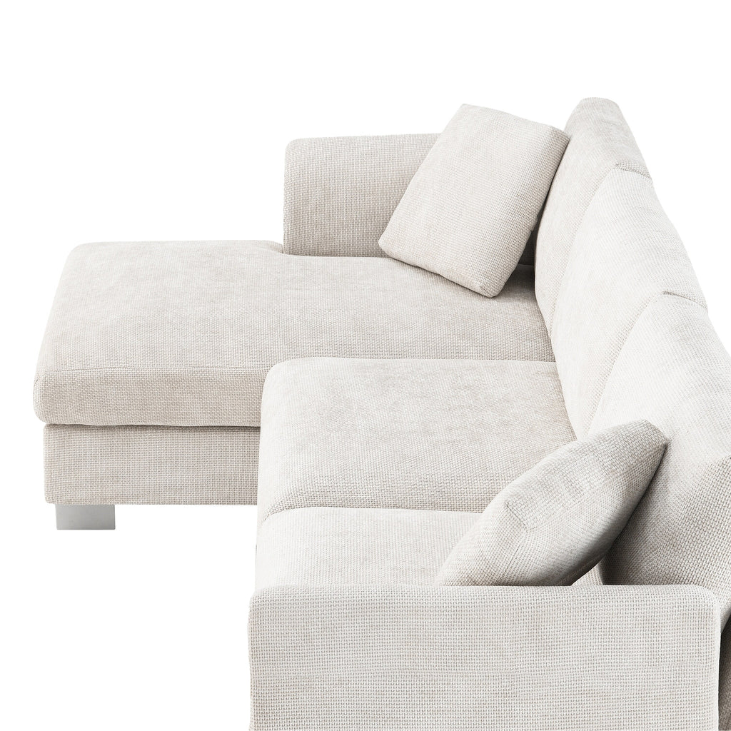 Cloud Sectional Sofa,L-Shaped Luxury Couch Set With 2 Free Pillows,4-Seat Chenille Indoor Furniture With Oversized Chaise