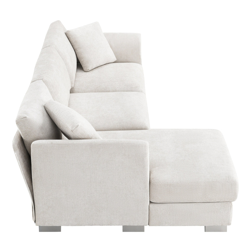 Cloud Sectional Sofa,L-Shaped Luxury Couch Set With 2 Free Pillows,4-Seat Chenille Indoor Furniture With Oversized Chaise